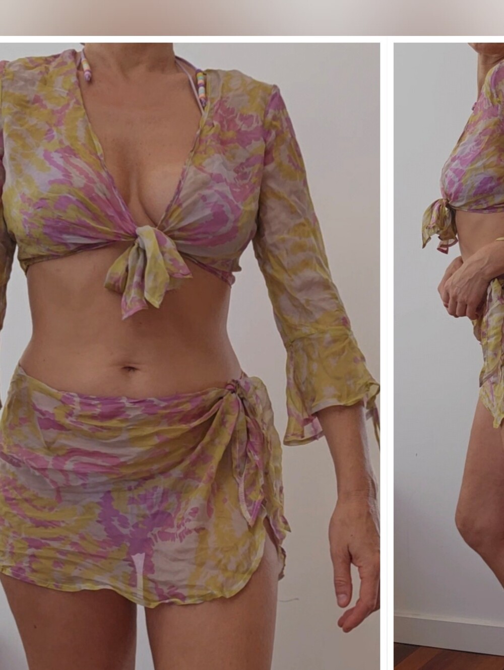 Wolf & Badger 100% Silk Ethereal Pixie Flutter Sheer Wrap Skirt Top Set Xs S - Picture 3 of 4